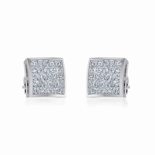 10K White Gold Mens Princess Diamond Square Stud Earrings 3/4 Ctw