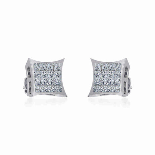 10K White Gold Mens Princess Diamond Square Stud Earrings 1/2 Ctw