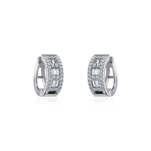 10K White Gold Womens Round Baguette Diamond Small Huggies Earrings 7/8 Ctw