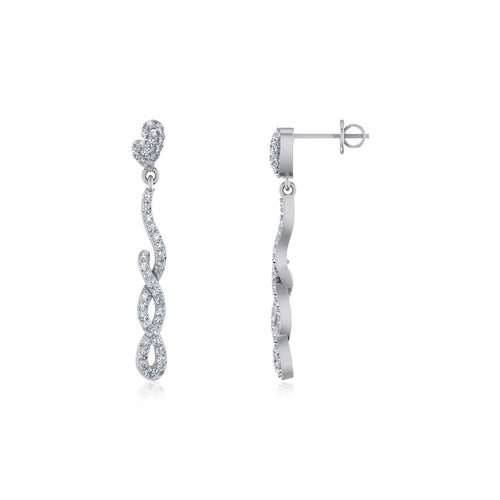 10K White Gold Round Diamond Infinity Dangling Earrings 1/2 Ctw