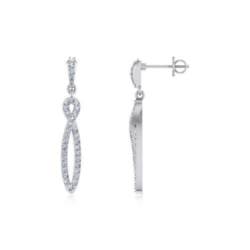 10K White Gold Round Diamond Infinity Dangling Earrings 5/8 Ctw