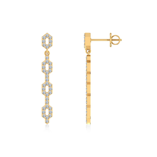 10K Yellow Gold Round Diamond Designer Dangling Earrings 3/4 Ctw