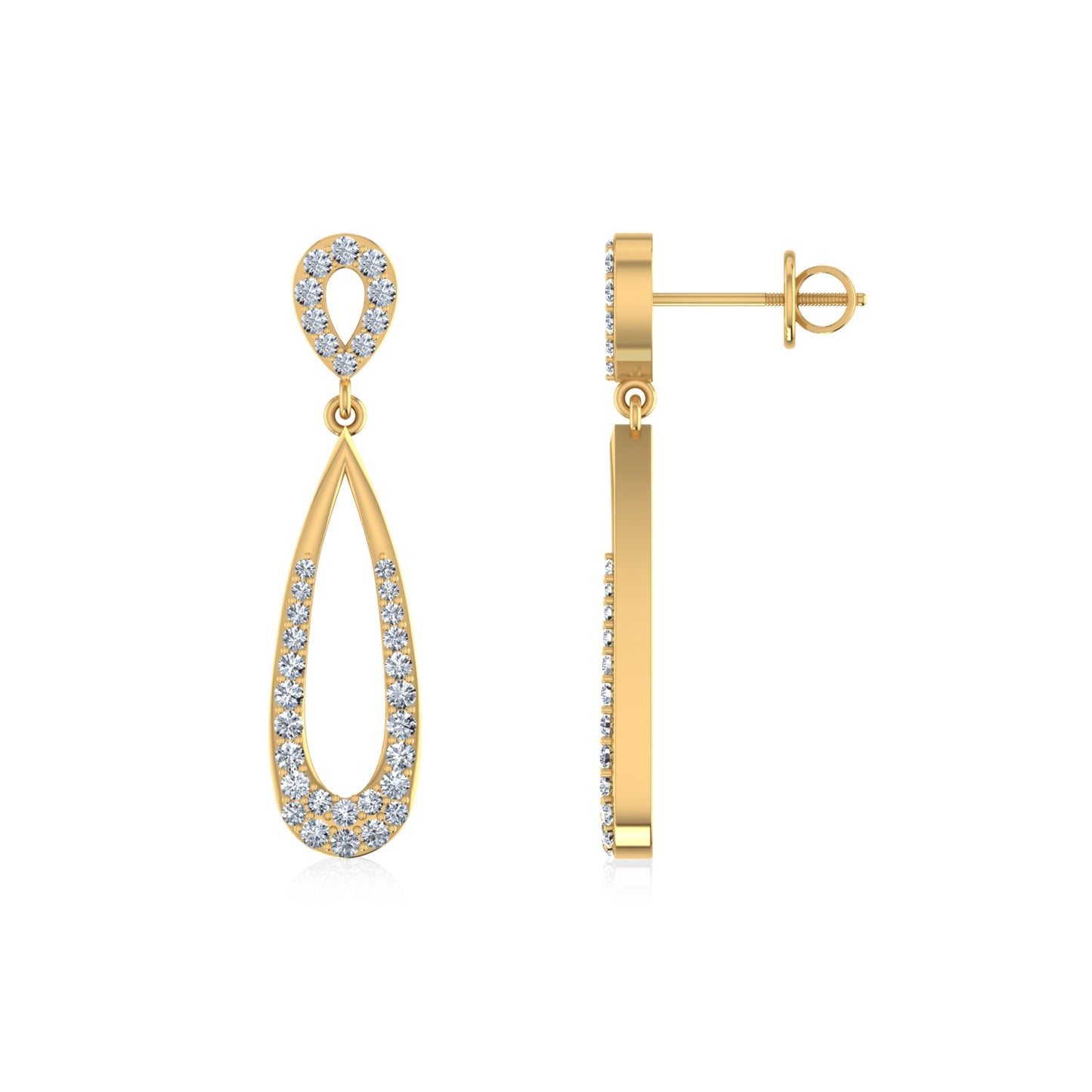 10K Yellow Gold Round Diamond Drop Shape Dangling Earrings 1/2 Ctw