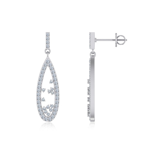 10K White Gold Round Diamond Designer Dangling Earrings 5/8 Ctw