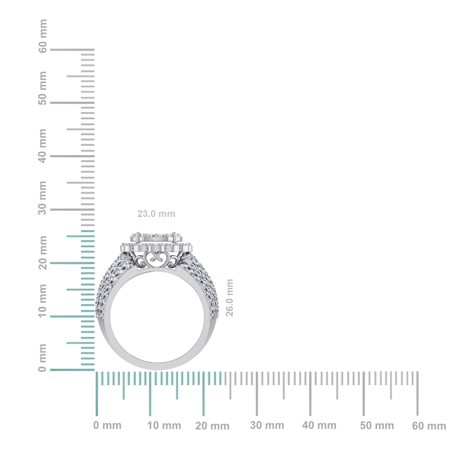 10K White Gold Round Diamond Floral Size 7 Head Ladies Ring 2 Ctw