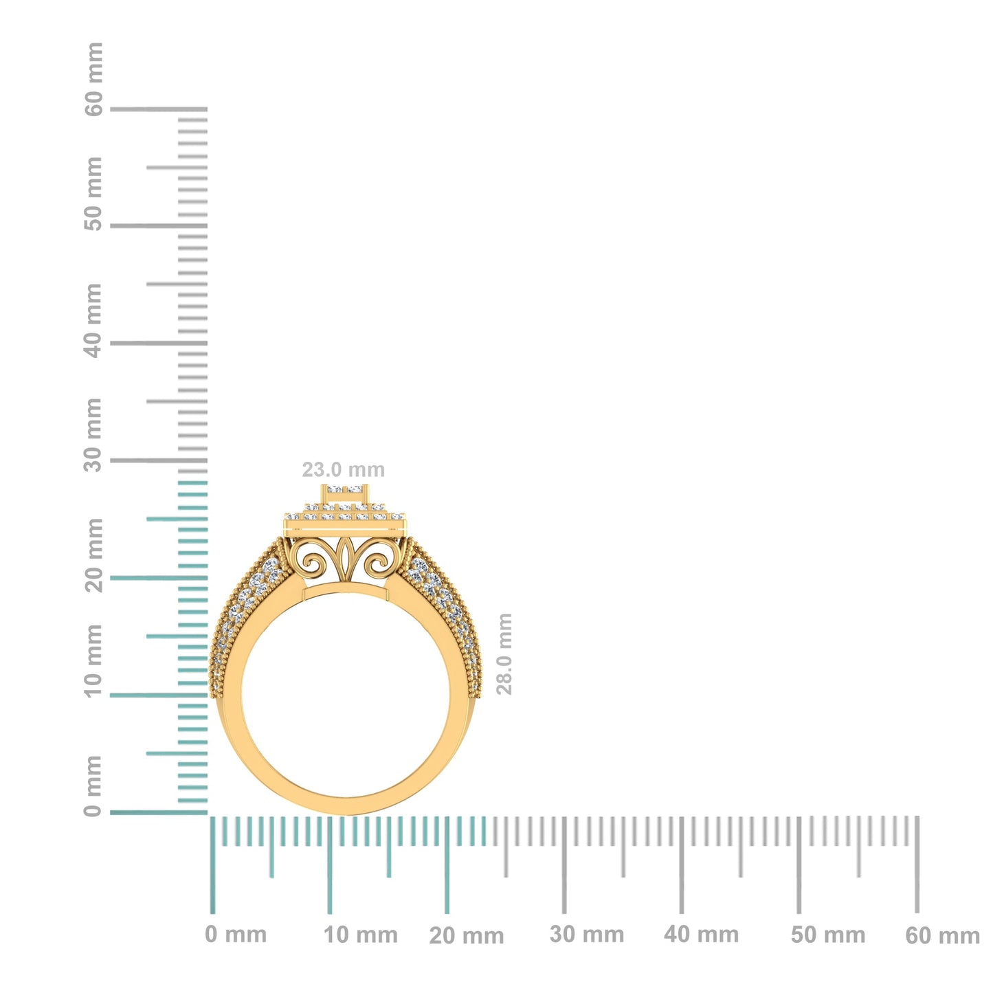 10K Yellow Gold Round Diamond Square Shape Size 7 Head Ladies Ring 1 Ctw