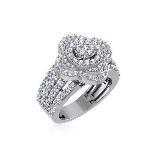 10K White Gold Round Diamond Designer Size 7 Head Ladies Ring 2 Ctw