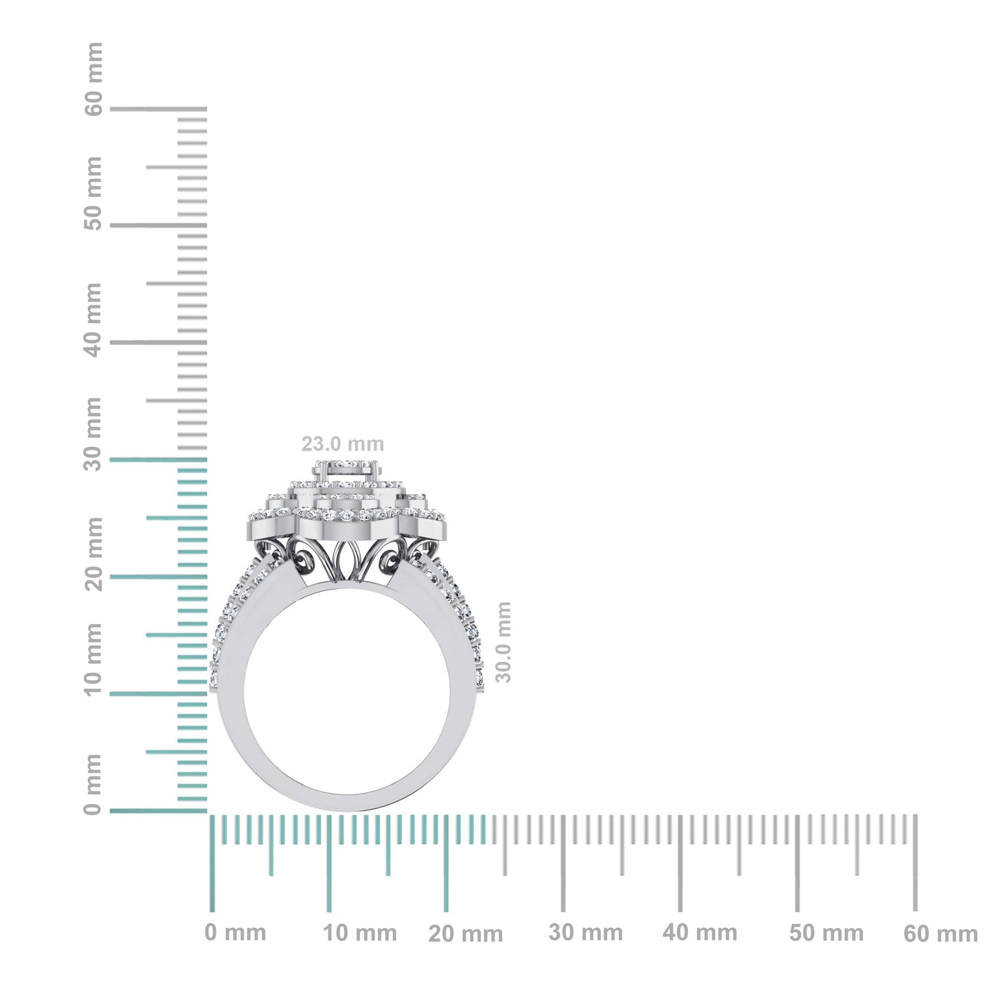 10K White Gold Round Diamond Designer Size 7 Head Ladies Ring 2 Ctw