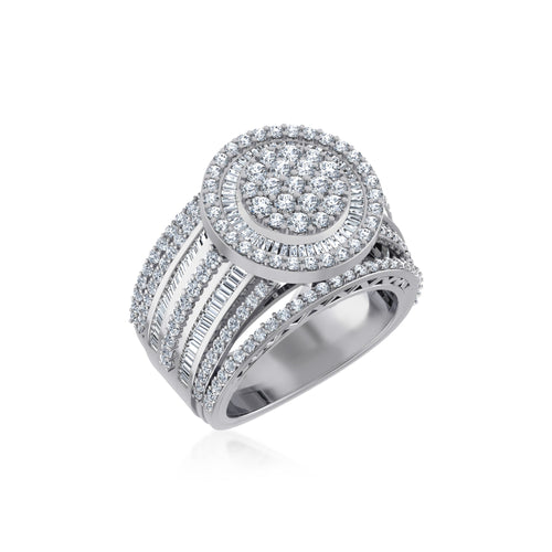 10K White Gold Round Baguette Diamond Designer Size 7 Head Ladies Ring 2-1/3 Ctw