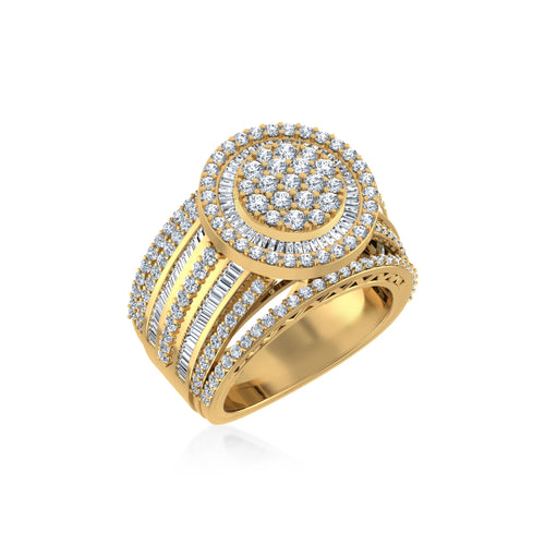 10K Yellow Gold Round Baguette Diamond Designer Size 7 Head Ladies Ring 2-1/3 Ctw