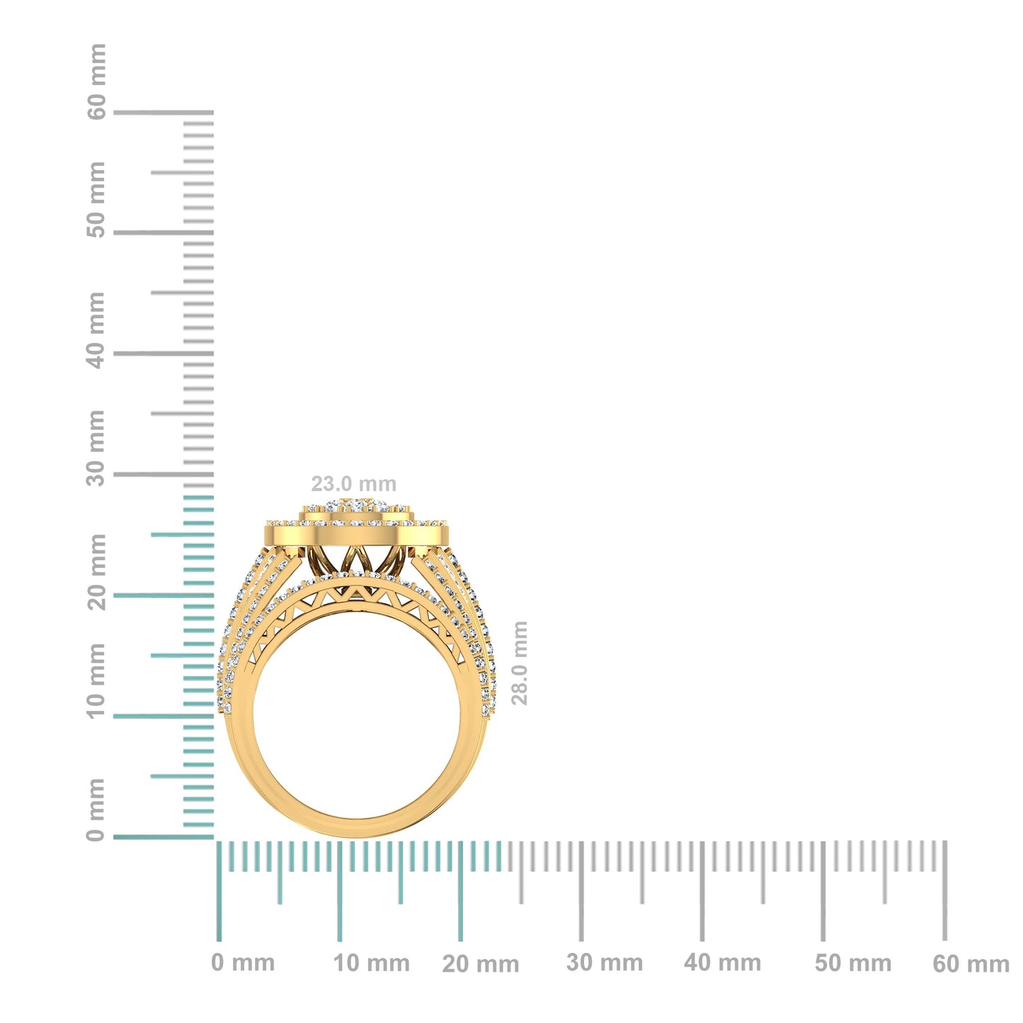 10K Yellow Gold Round Baguette Diamond Designer Size 7 Head Ladies Ring 2-1/3 Ctw