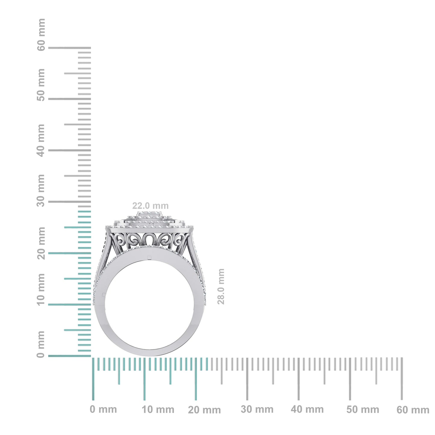 10K White Gold Round Diamond Designer Size 7 Head Ladies Ring 2-1/3 Ctw