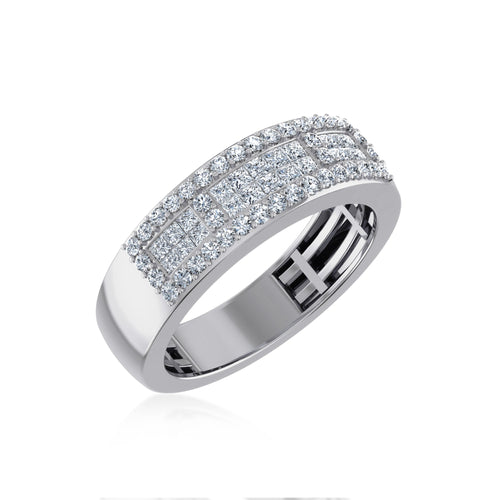 10K White Gold Princess Diamond Mens Invisible Band 1-1/8 Ctw