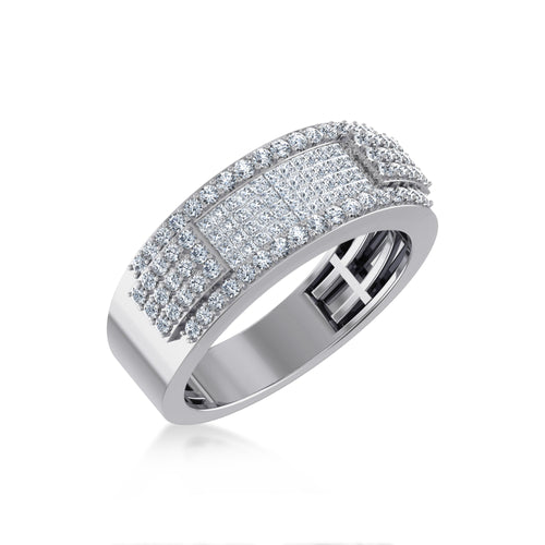 10K White Gold Princess Diamond Mens Invisible Band 1-1/3 Ctw