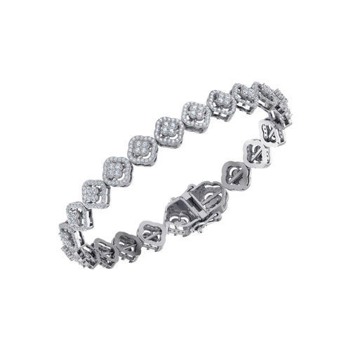 10K White Gold Round Diamond Womens Designer 7" Bracelet 3-3/8 Ctw