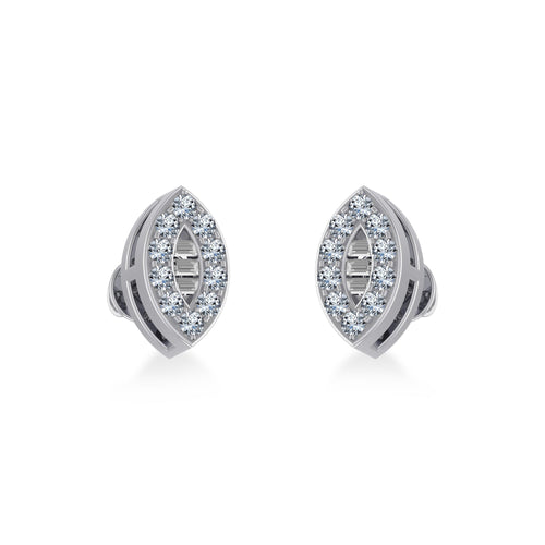 10K White Gold Baguette Diamond Marquise Shape Stud Earring 1/8 Ctw
