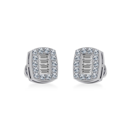 10K White Gold Round Baguette Diamond Stud Earring 3/8 Ctw