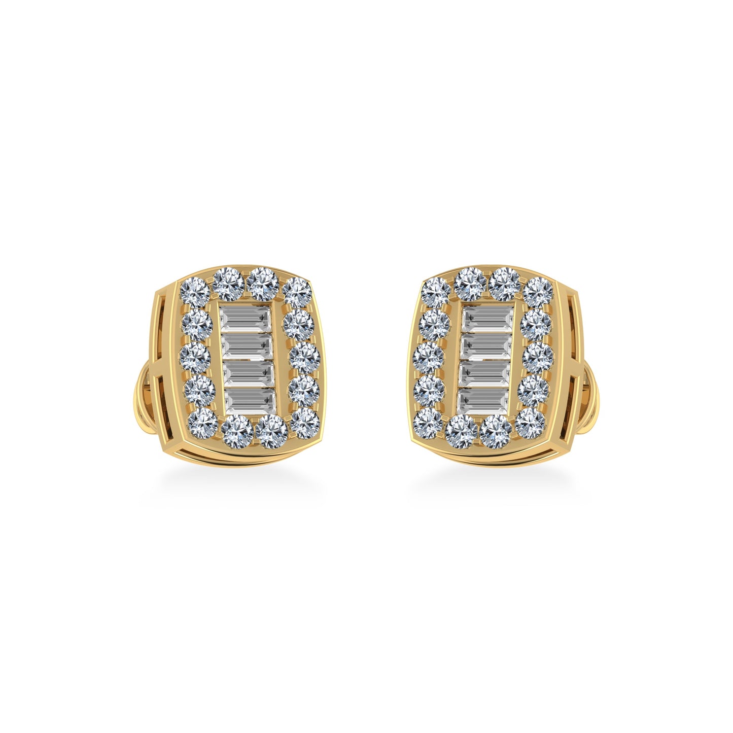 10K Yellow Gold Round Baguette Diamond Stud Earring 3/8 Ctw