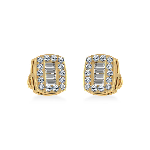 10K Yellow Gold Round Baguette Diamond Stud Earring 3/8 Ctw