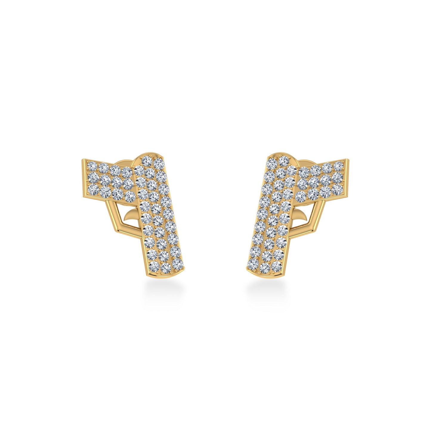 10K Yellow Gold Round Baguette Diamond Gun Stud Earrings 1/5 Ctw