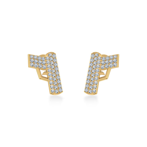 10K Yellow Gold Round Baguette Diamond Gun Stud Earrings 1/5 Ctw