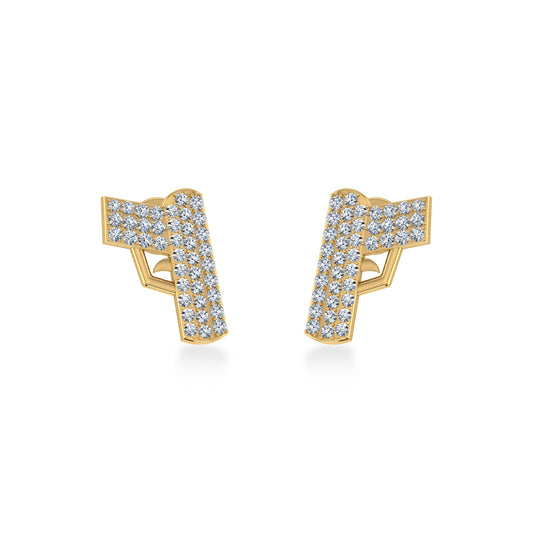 10K Yellow Gold Round Baguette Diamond Gun Stud Earrings 1/5 Ctw