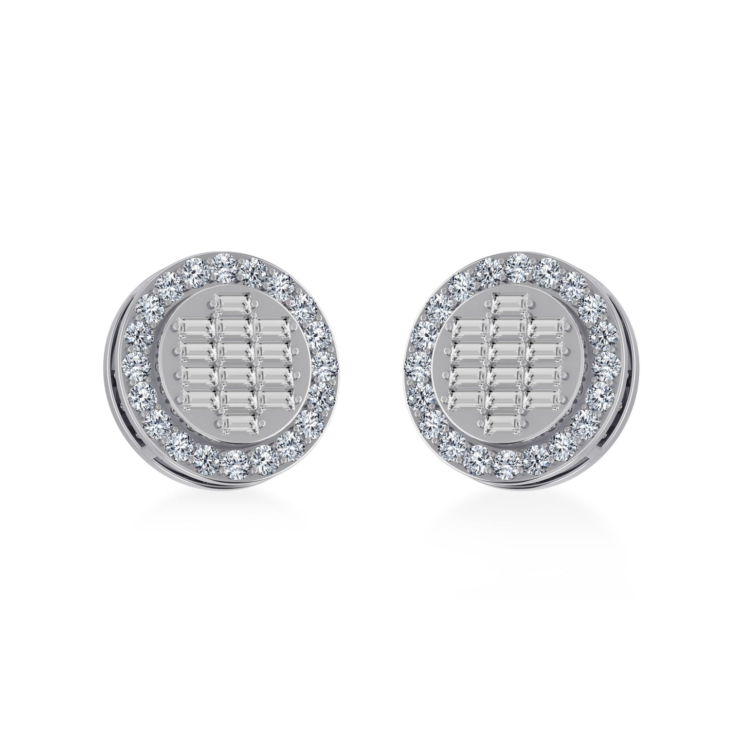 10K White Gold Round Baguette Diamond Stud Earring 5/8 Ctw