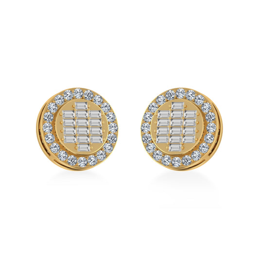 10K Yellow Gold Round Baguette Diamond Cluster Stud Earring 5/8 Ctw