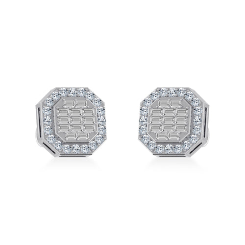 10K White Gold Diamond Designer Stud Earring 1/2 Ctw
