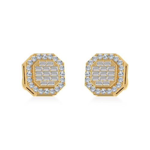 10K Yellow Gold Diamond Designer Stud Earring 1/2 Ctw