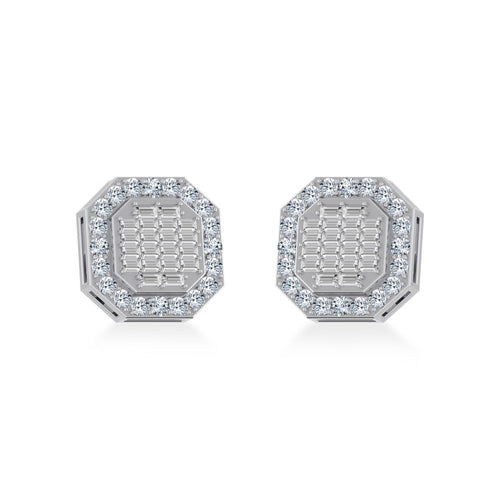 10K White Gold Diamond Designer Stud Earring 7/8 Ctw