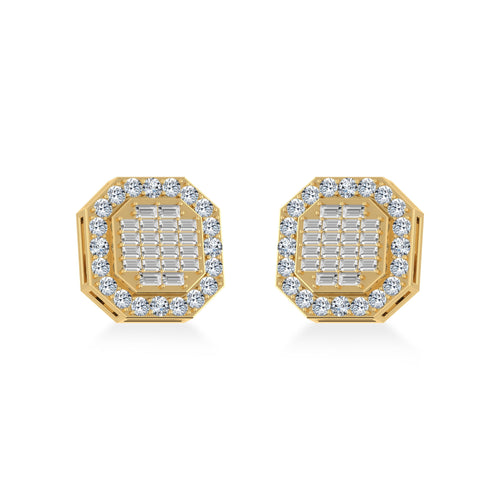 10K Yellow Gold Diamond Designer Stud Earrings 7/8 Ctw