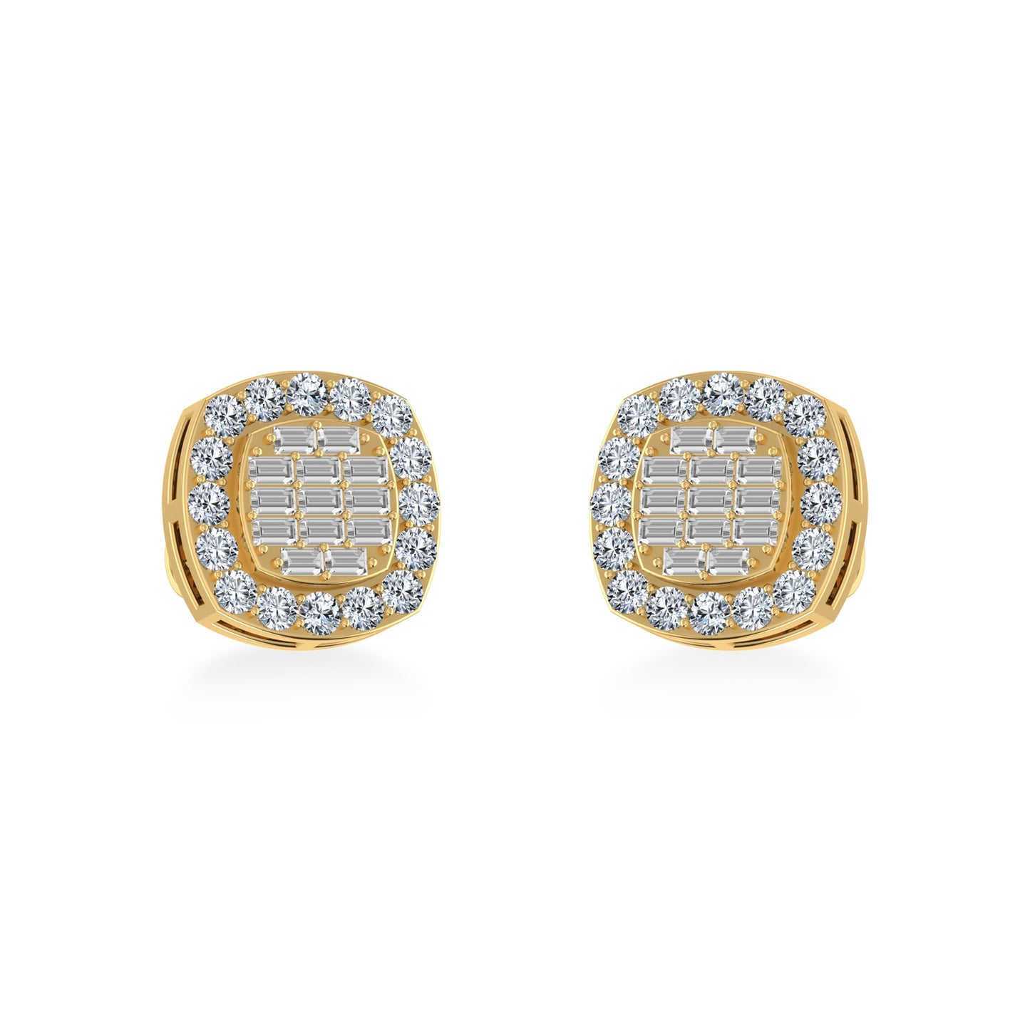 10K Yellow Gold Round Baguette Diamond Stud Earrings 5/8 Ctw