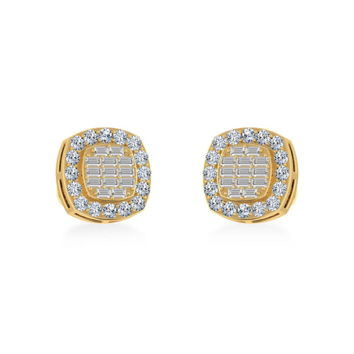 10K Yellow Gold Round Baguette Diamond Stud Earrings 5/8 Ctw