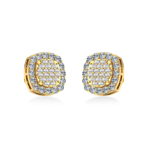 10K Yellow Gold Round Baguette Diamond Stud Earrings 1 Ctw