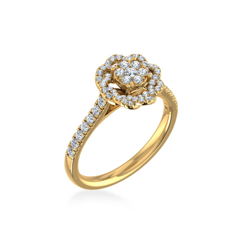 14K Yellow Gold Round Diamond Womens Flower Designer Ring 5/8 Ctw