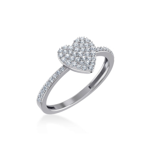 14K White Gold Round Diamond Heart Shape Womens Size 7 Designer Ring 3/8 Ctw