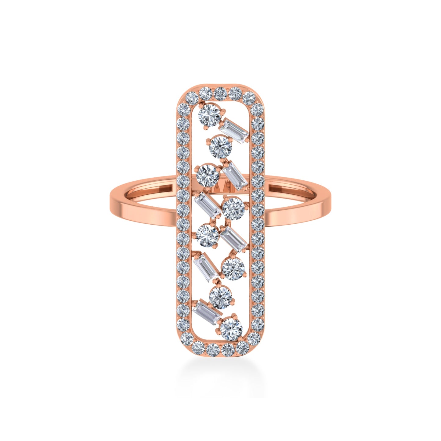 14K Rose Gold Round Baguette Diamond Womens Designer Ring 5/8 Ctw