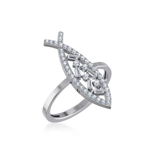 14K White Gold Round Baguette Diamond Womens Size 7 Designer Ring 3/8 Ctw
