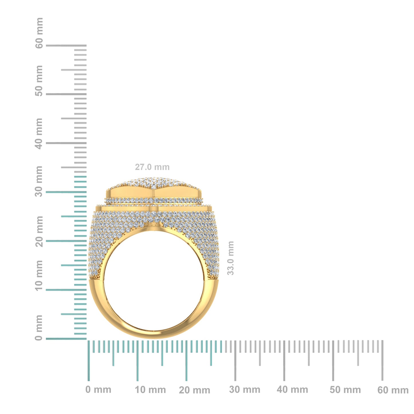 10K Yellow Gold Round Diamond Mens Heart Shape Size 10 Designer Mens Ring 4-3/8 Ctw