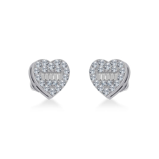 14K White Gold Round Baguette Diamond Heart Shape Cluster Stud EarRing 3/8 Ctw
