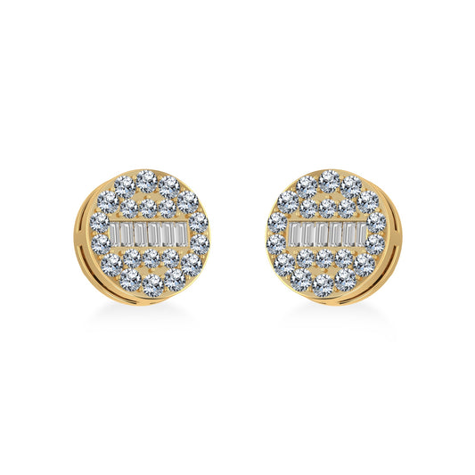 14K Yellow Gold Round Baguette Diamond Stud Earrings 3/8 Ctw