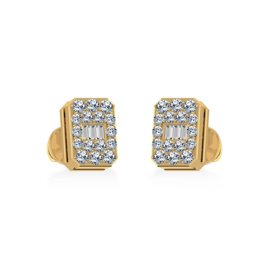 14K Yellow Gold Baguette Diamond Emerald Shape Stud Earrings 1/5 Ctw