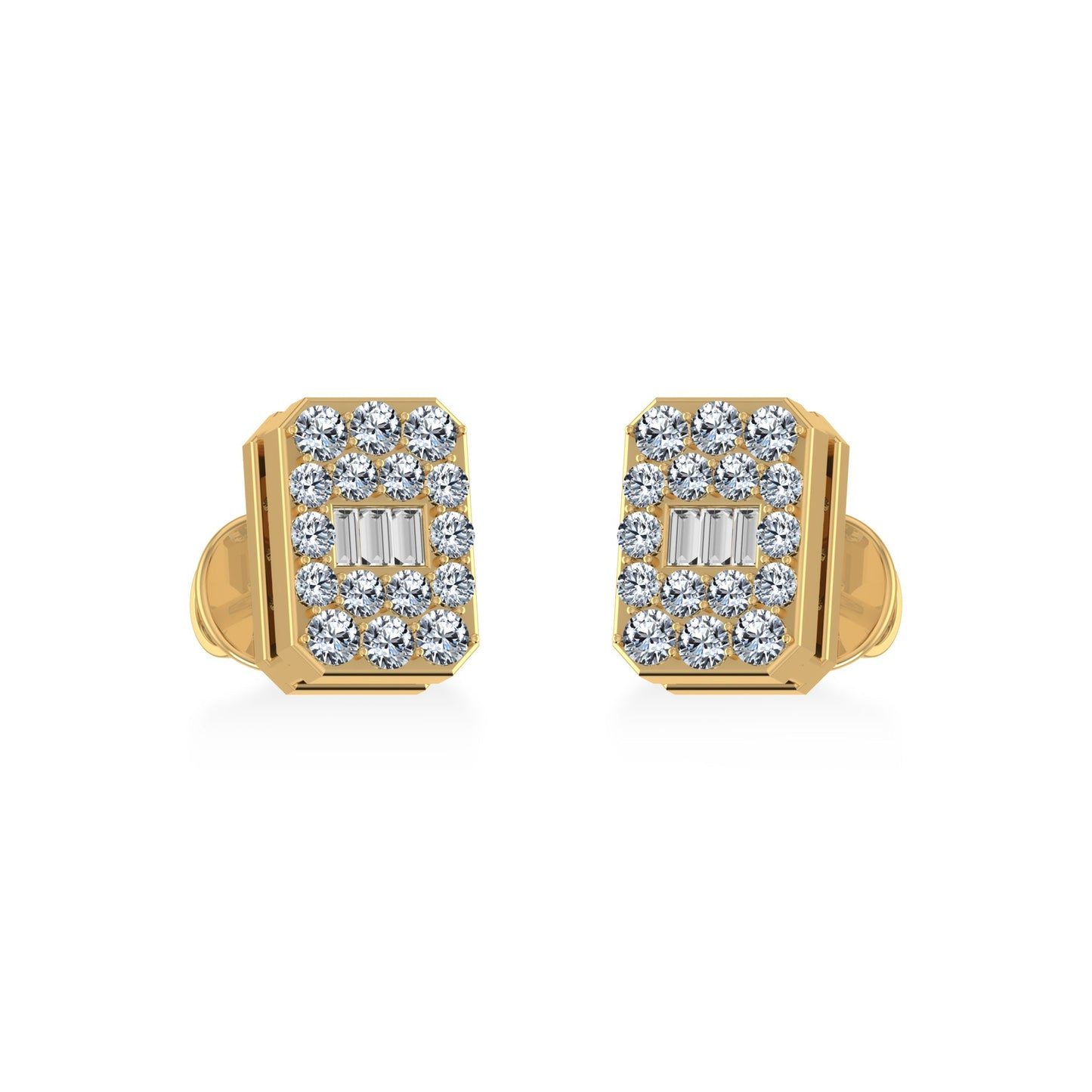 14K Yellow Gold Baguette Diamond Emerald Shape Stud Earrings 1/5 Ctw