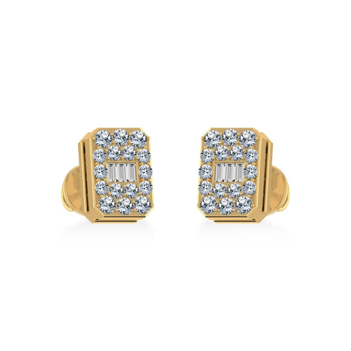14K Yellow Gold Baguette Diamond Emerald Shape Stud Earrings 1/5 Ctw