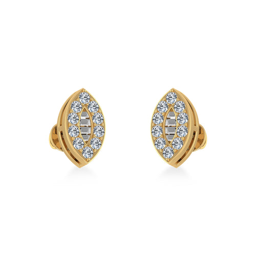 14K Yellow Gold Baguette Diamond Marquise Shape Stud Earring 1/4 Ctw