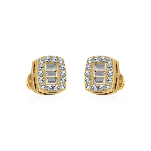 14K Yellow Gold Round Baguette Diamond Stud Earrings 1/5 Ctw