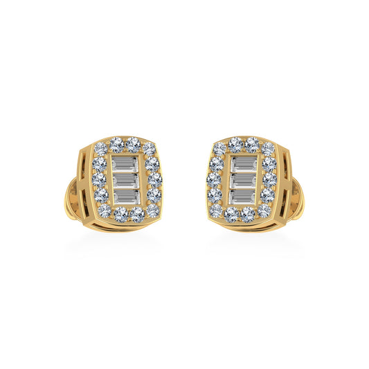 14K Yellow Gold Round Baguette Diamond Stud Earrings 1/5 Ctw