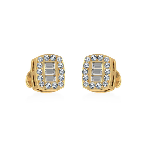 14K Yellow Gold Round Baguette Diamond Stud Earrings 1/5 Ctw