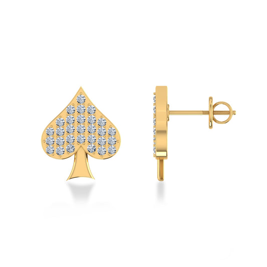 14K Yellow Gold Round Baguette Diamond Cluster Stud Earring 1/6 Ctw